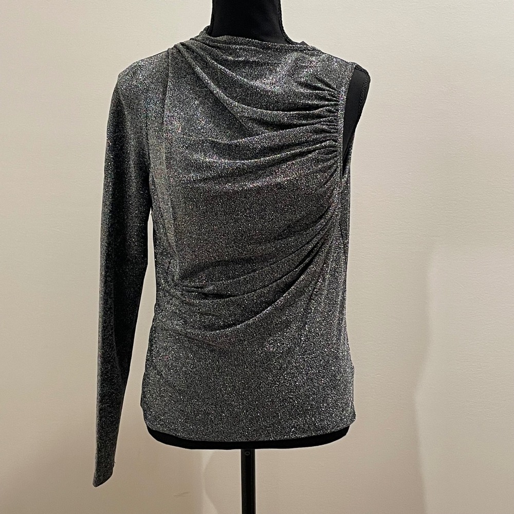 TEREA By Andrea Pitter Women's Silver Sparkle Ruched One Sleeve Top Size S